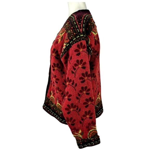 Icelandic Design Full Zip Jacket Wool 3D Knit Textured Floral Vintage Lined L - Picture 9 of 16